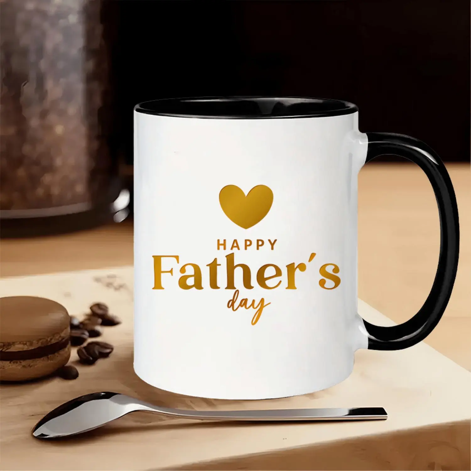 [Father's Day Gift] For Dad Appreciation 1pc 'Happy Father's Day' Golden Heart 11Oz Ceramic Mug | Sweet Father's Day Design, Dishwasher Safe, Perfect for Hot/Cold Drinks, Great Gift for Dad