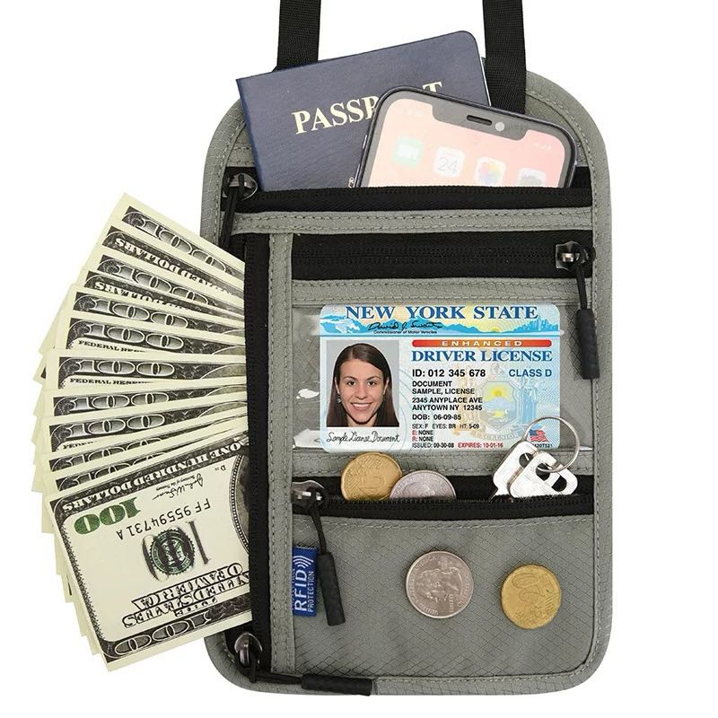 Neck Wallet,RFID Blocking Passport Holder, Easy to Conceal Travel Pouch,Multi-Functional Crossbody Wallet with Adjustable Neck Strap,Durable Nylon Storage Bag for Secure & Convenient Travel