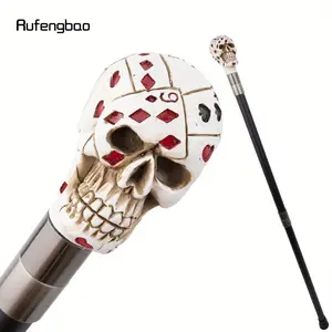 White Resin Skull Poker Head Walking Cane Fashion Decorative Steel Stick Gentleman Elegant Cosplay Cane Knob Crosier Hiking Stick Pole 94cm