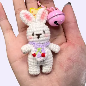 Handmade Amigurumi Crochet Bunny Keychain and Bag Charm with a Bell