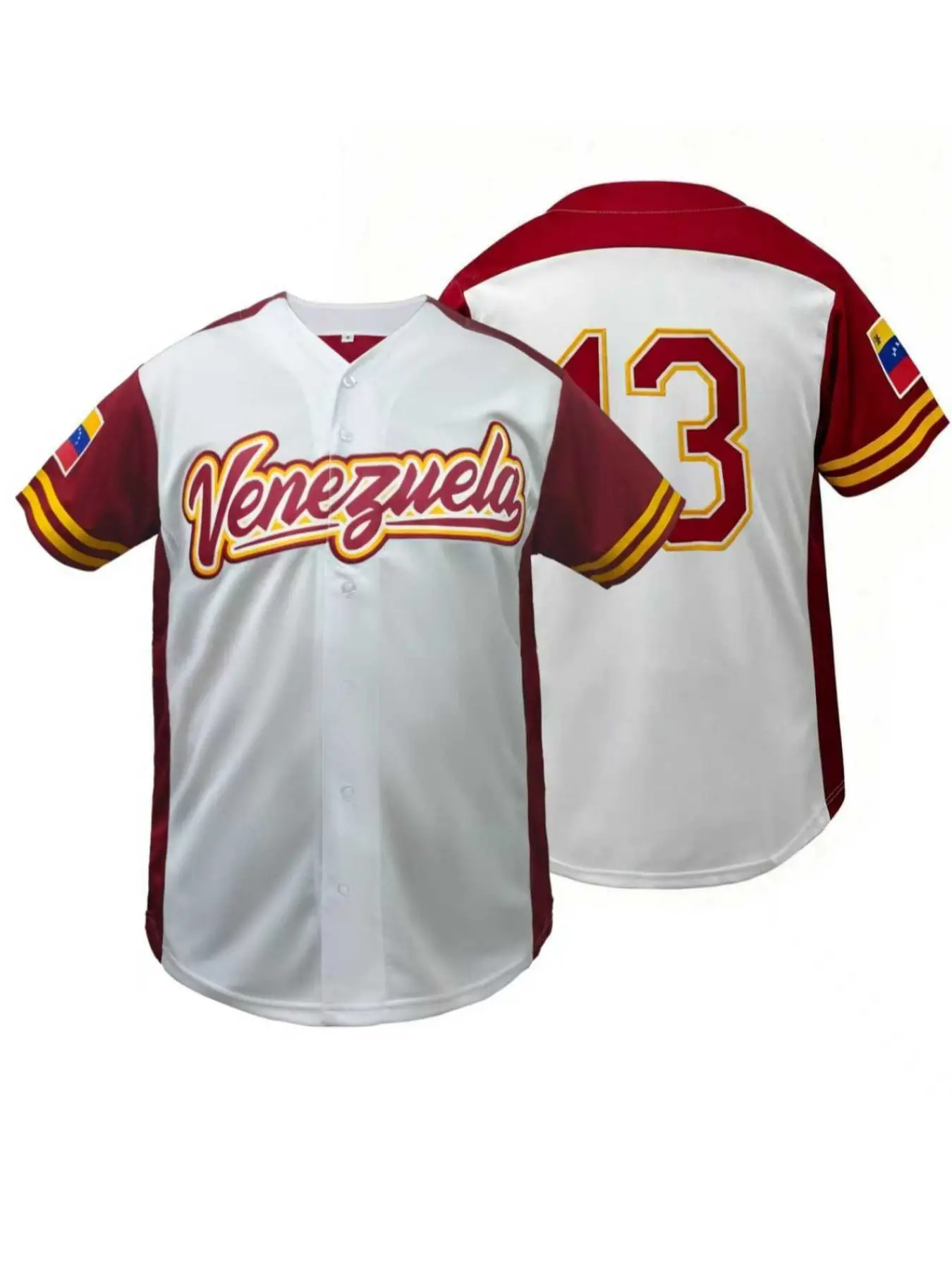 High-Quality Embroidered  Venezuela #13 Baseball Jersey V-Neck Loose Breathable Sports Shirt, Athletic Sports Top for Men Women, Perfect for Outdoor Activities & Games,Casual, All Seasons Wear, Sports Clothing, Stylish Embroidery Jersey