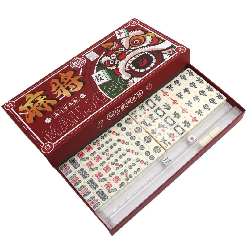 Hatwoo Portable Classic Chinese Mahjong Travel Game Kit - 146 Tiles, 2 Dice, Compact Carrying Case - Party Board Game, Boredom Buster, Cognitive Activity for Adults, Family Night