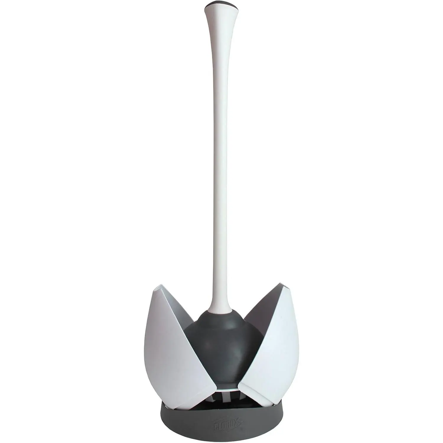 White Heavy-Duty Toilet Plunger & Clamshell Hideaway Caddy Set with Drip Tray - 15.5" Handle, Compact, Non-Slip Rubber Base, Unclog Solution, 6.5x19.5in Organizer for Homemakers, All Ages, Bathroom Cleaning Enthusiasts