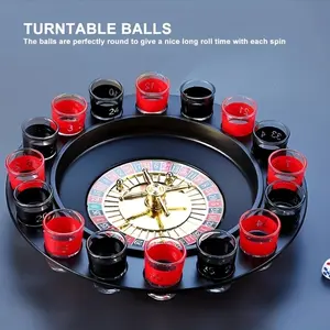 Rotating Fun Drinking Game Set, Includes 2 Balls and 16 Cups, Russian Roulette Wheel, Perfect for Ktv, Bars, Nightclubs, Drinking Board Games