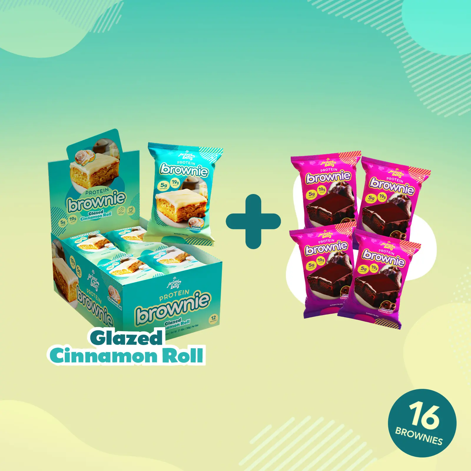 Glazed Cinnamon Roll Prime Bites Protein Brownies - 12 Pack + 4 Free Chocolate Glazed Donuts Glazed Cinnamon Roll Prime Bites Protein Brownies - 12 Pack + 4 Free Chocolate Glazed Donuts