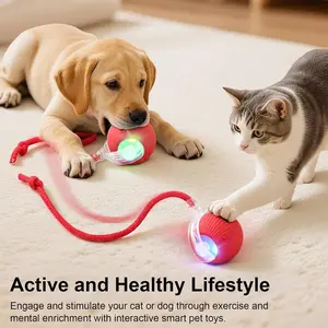 pet ball Suitable for cats and dogsSmart Automatic Obstacle Avoidance Pet Toy Ball with Detachable Rope & Flashing LED Light, USB Rechargeable Quiet Self-Rolling Interactive Toy, Tough Rubber Chew Enrichment Ball, Relieve Pets’ Boredom