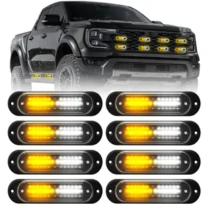 8pcs Amber White Strobe Car Lights Surface Mount Led Grill Flashing Lights For Construction Vehicles Led Work Light