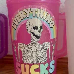 Everything sucks skeleton and rainbow 34oz Mother Trucker Mug with Lid & Straw - Bridal Party Mug mug wrap, Drinkware - Tumbler Washable Coffee Reusable, fun, trendy Cup Reuse Lightweight