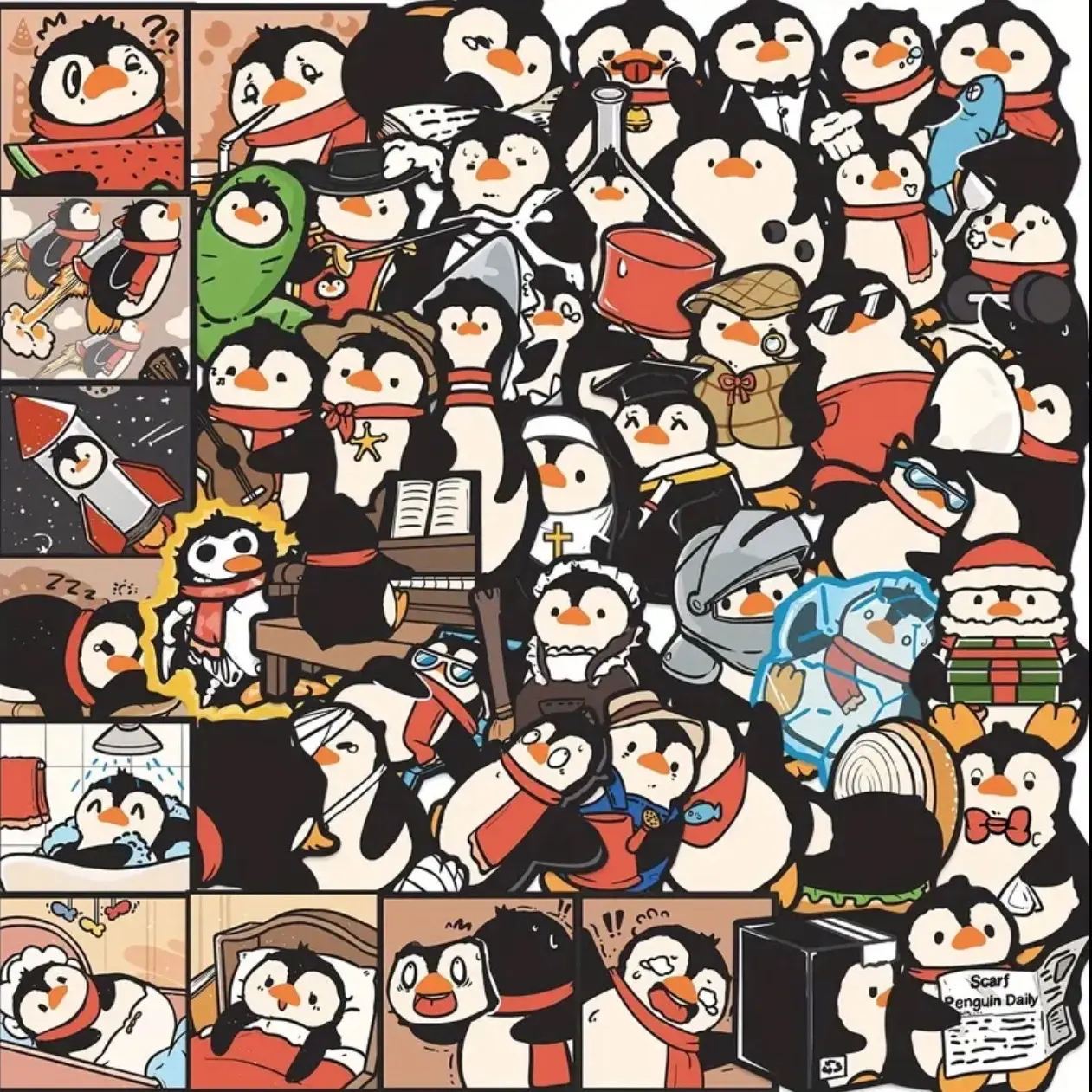 50 Pack of Penguins Themed Cartoon Ocean Animal Stickers and Decals. No Duplicates. Waterproof. Great DIY Craft, Birthday’s, Holidays, Water Bottles