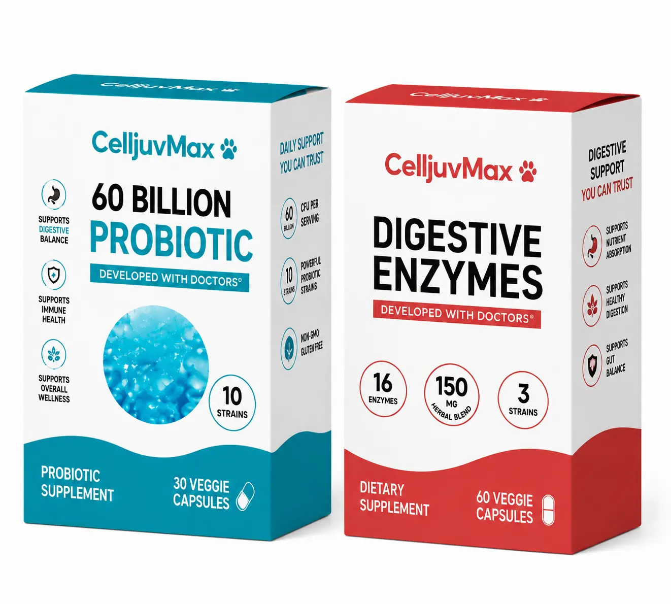 Digestive Health Support Bundle | 60 Billion Probiotic + Digestive Enzymes for Daily Gut Balance