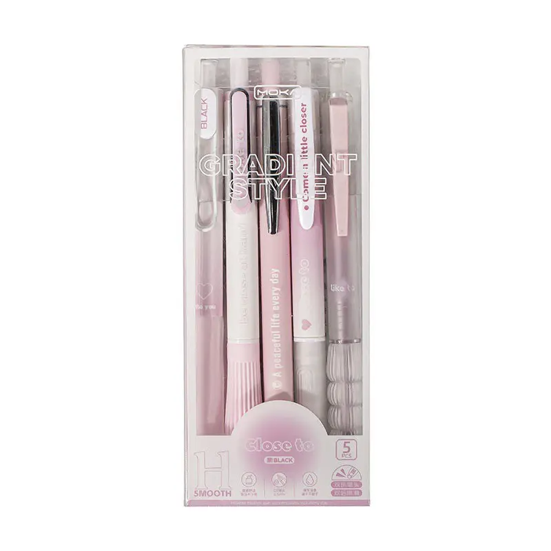 5-pack aesthetic fine tip retractable gel pens, 0.5mm black ink smooth writing pens, diary office school stationery gift gradient color pens, Gel Pens Set, Fine Point Pens, Stationery Supplies, Study Supplies
