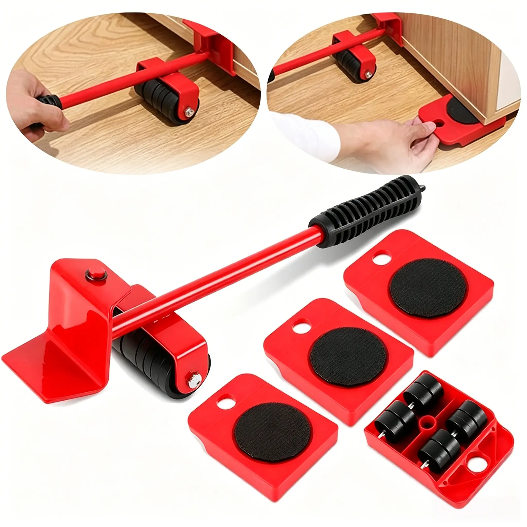Heavy-Duty Adhesive Furniture Mover & Lifter Set, 600lbs Capacity with 360-Degree Rotation Wheels, Peel and Stick Flooring Compatible Moving Dolly for Sofa, Refrigerator (Home Use)