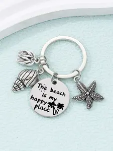 Stainless Steel Keychain Beach Theme Alloy Hawaiian Conch Starfish Sandals Bag Charm Daily Use Seaside Souvenir