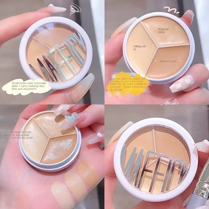 Three-Color Concealer Palette, Under Eye Concealer, Makeup Cosmetic Concealer, Covers Eye Area and Facial Dark Circles with Buildable Matte Coverage, Perfect for Flawless Wedding Proof Makeup, Essential Beauty Tool