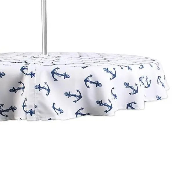 Design Imports 60" Anchors Print Round Outdoor Tablecloth with Zipper