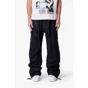mnml Ultra Baggy Leather Snap Cargo Pants - Black