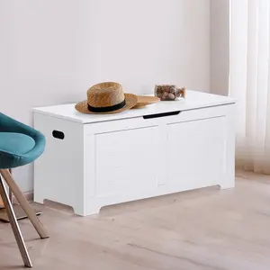 LEMY Storage Chest Spacious Portable MDF Frame Toys Storage Bench with Side Handles, White