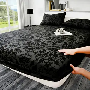Classic Baroque Pattern Bedding Set, 3-Piece Includes Sheet + 2 Pillowcases no insert , Non-Slip, Easy to Remove, Durable, Perfect Bedroom Decor, Decorative Bedsheet Sets