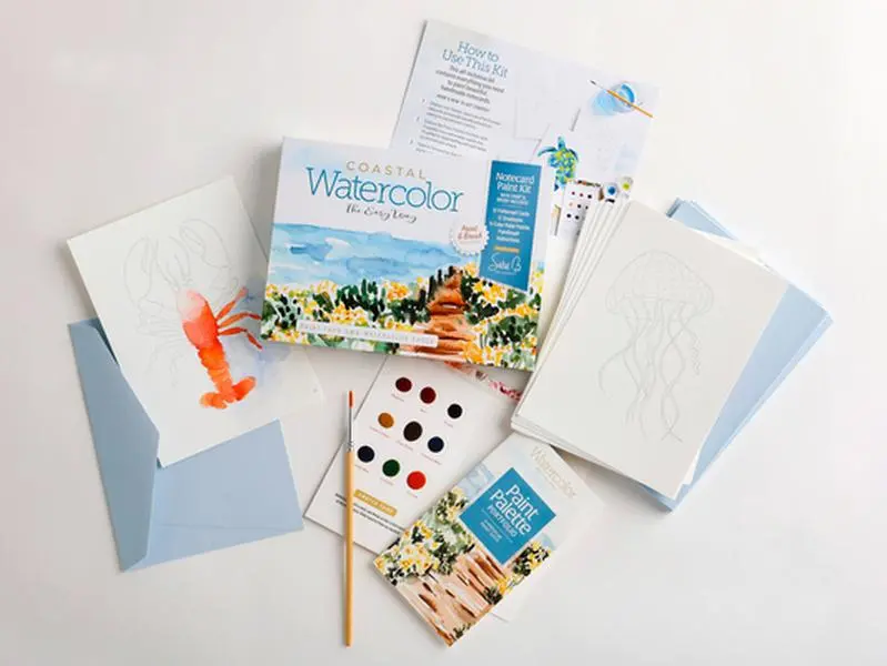 Watercolor the Easy Way Paint-Your-Own Watercolor Cards Coastal: Notecard Paint Kit with Paint and Brush Included -- Sara Berrenson, Mixed Media Product