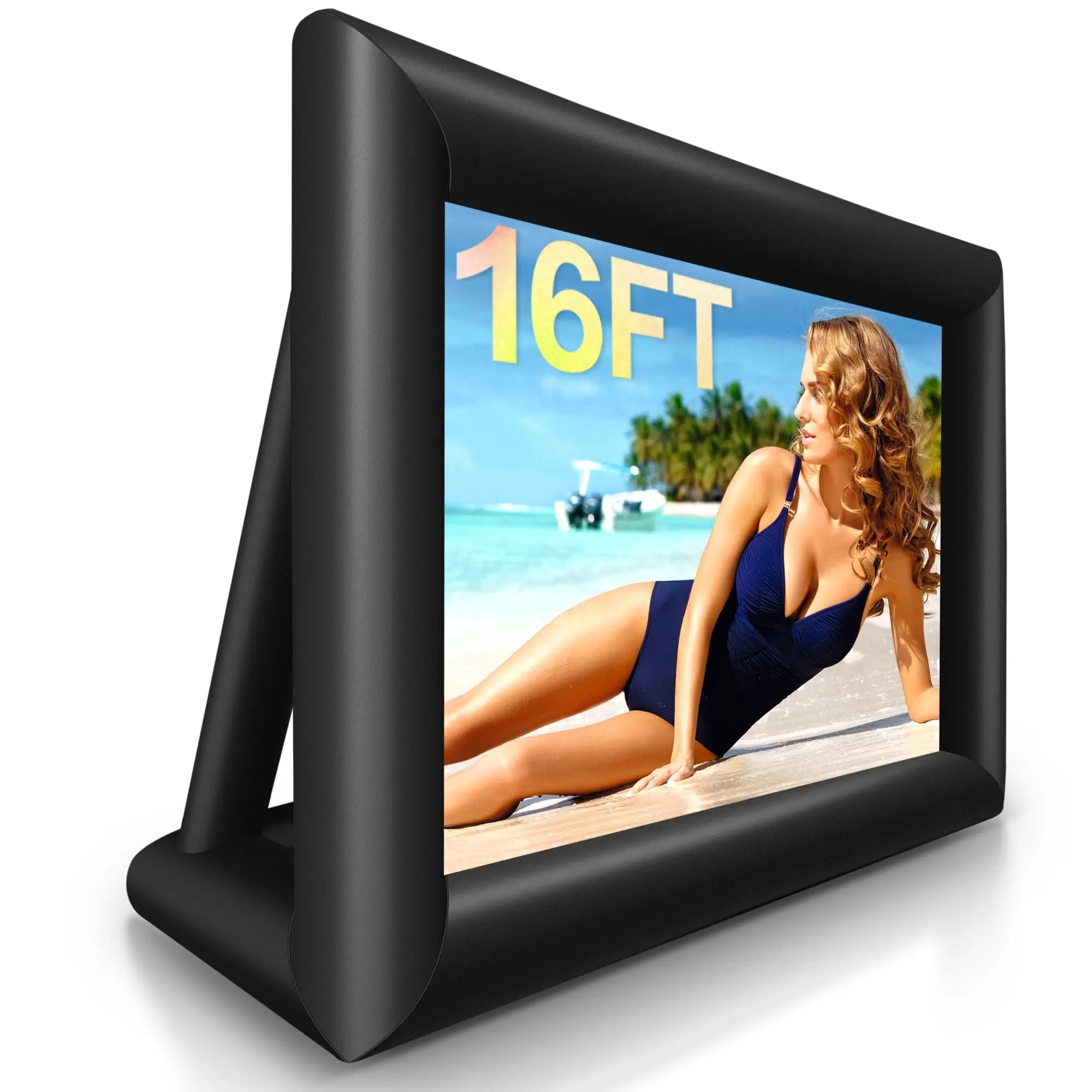 16ft Inflatable Movie Screen Movie Nights Under The Stars with 16ft Inflatable Projector Screen with Air Blower Storage Bag, Easy Set Up Blow Up Screen for Backyard Movie Night, Theme Parties, Celebrations Audio Watch