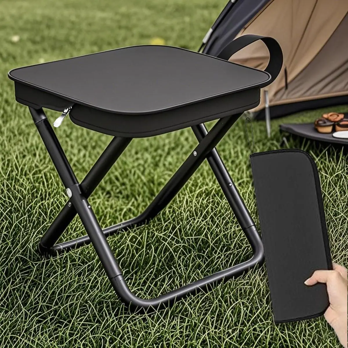 Portable Folding Stool, Mini Foldable Camping Stool, Aluminum Zipper Packed Folding Stool, Lightweight Foldable Stool, Collapsible Stool, Camping Furniture Suitable for Picnic, Camping, Fishing, Outing, Traveling, Beach