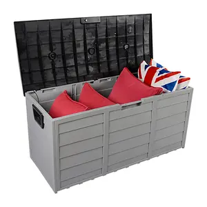 75gal Wheel Organiser Deck Box - 260L Weatherproof Outdoor Storage for Garden/Yard, Lockable Waterproof Plastic Bin with Wheels