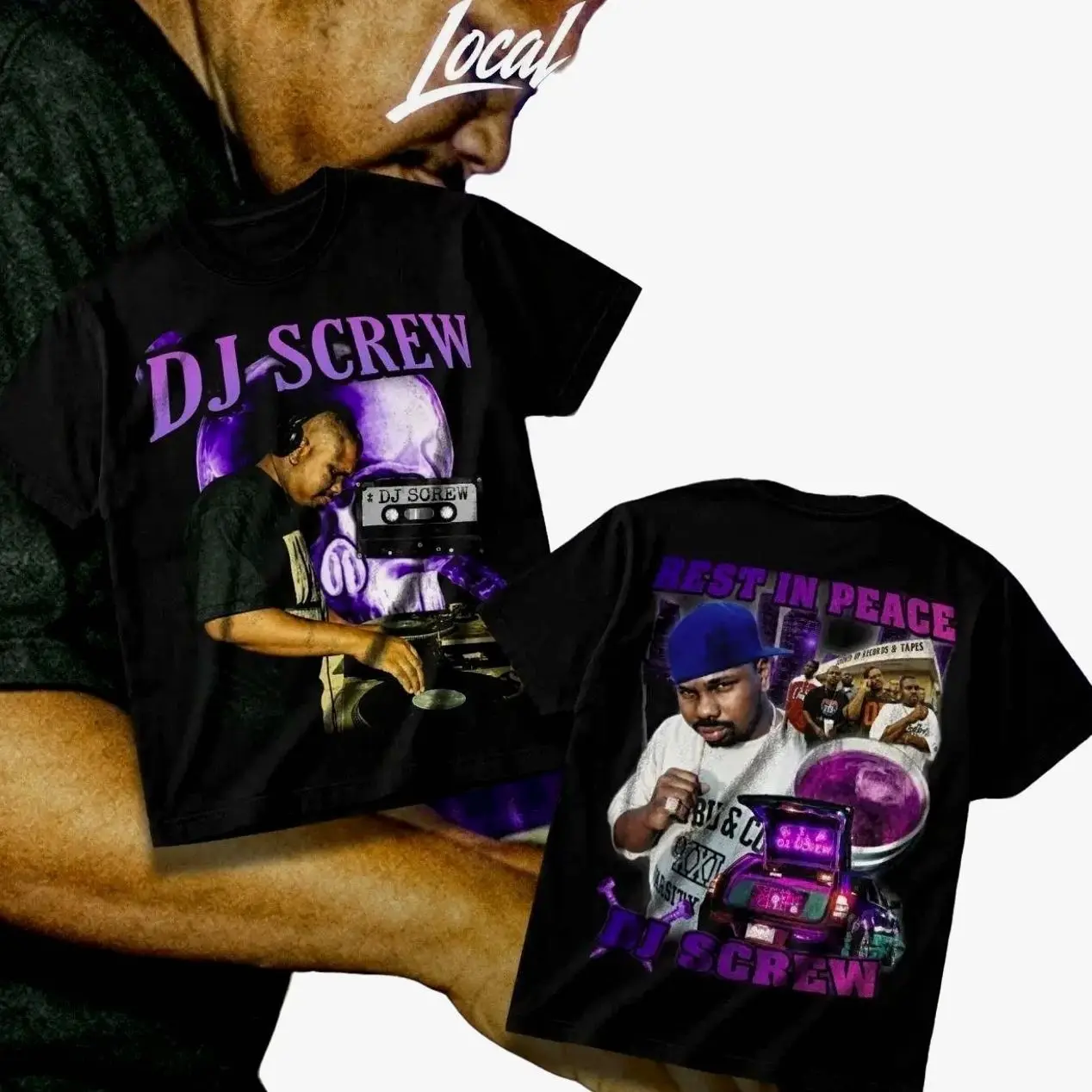 LOCALSAINT DJ Screw Sip On Da Screw Heavy Cotton Unisex Graphic T-Shirt Hoodie Houston Texas Screwed Up Click DJ Screw 713 Crewneck Tee, Vintage Streetwear Graphic T-Shirt Direct To Garment Breathable Print X