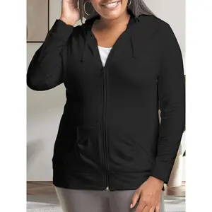 USBoutiqueCHIC Women's Lightweight Pullover Hoodie Textured Knit Lounge Top for Plus Size Soft Stretch Comfort Wear Full Zip