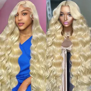 613 HD Lace Frontal Wig 13x6 200 Density, Blonde Lace Front Wigs Human Hair, Pre Plucked Bleached Knots with Baby Hair Natural Hairline Body Wave 613 Lace Front Wig Human Hair
