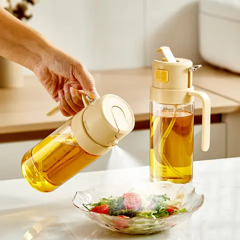 2-in-1 Glass-Body Oil Sprayer & Dispenser Kitchen Utensil - Leak-Proof, Dual-Mode, 1-Hand Control, Heat Resistant Mister, Easy to Refill Spray Bottle for Olive Oil, Air Fryer