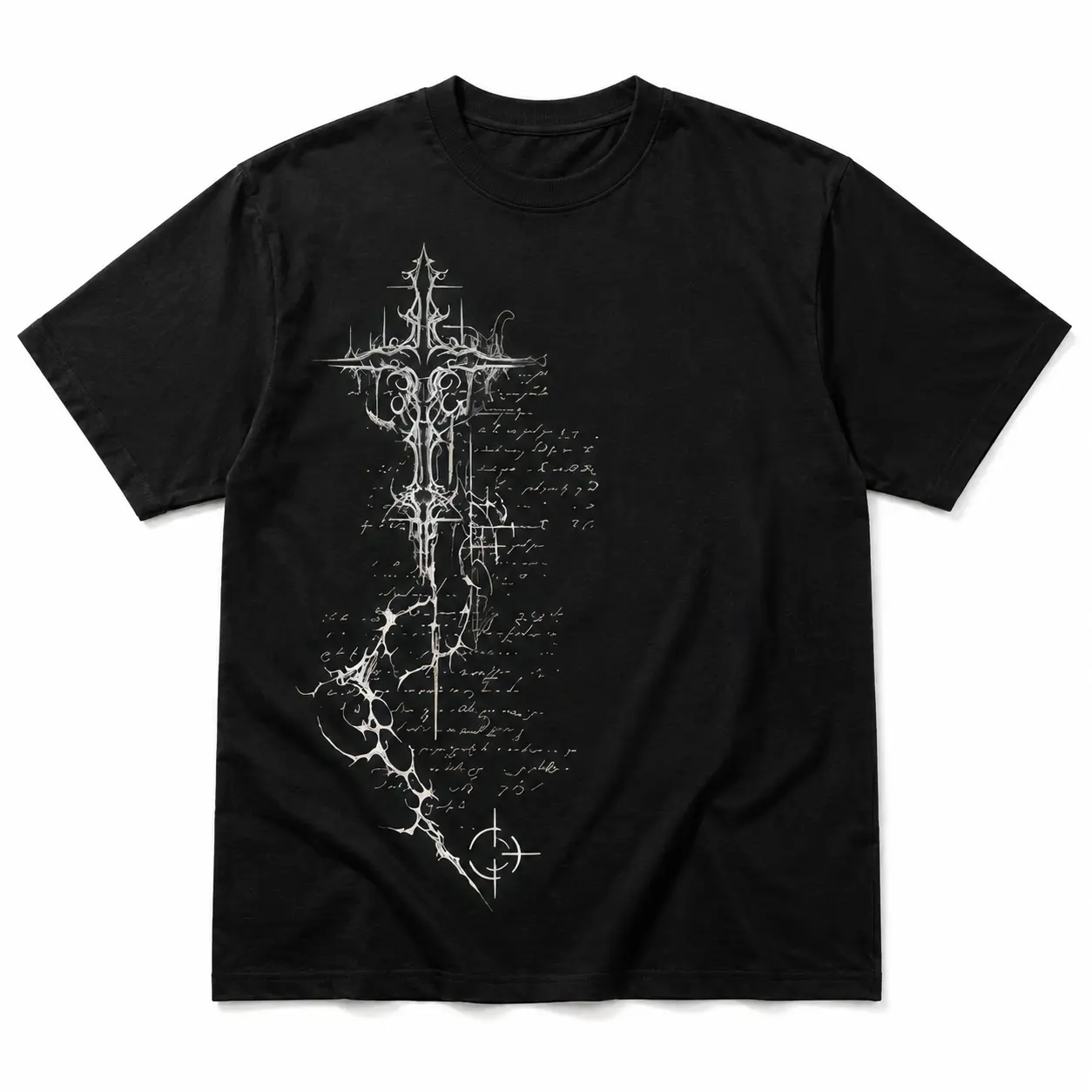 Women's Gothic Comfortable Fit Crew Neck Short-Sleeve Cotton T-Shirt - Dark Academia Crucifix Scripture Scroll Graphic, Vintage Emo Grunge Style Vibe Casual Streetwear Top, Gift for Aesthetic Enthusiasts