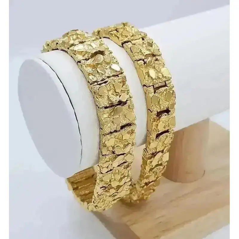 Gold Nugget Bracelet, 13mm or 15mm Width, Gold Nugget Bracelet, 14k Heavy Plated Gold, High Quality Bracelet, Lifetime Replacement Guarantee