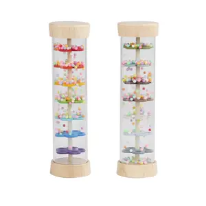 Wooden Rain Sound Tube Toy, Play, Music Sensory Learning, Includes Drum and Rain Maker, Educational and Motor Skills Development