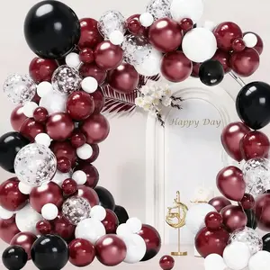 134 PCS Maroon, Black & White Balloon Arch Kit with Confetti Balloons for Graduation & Party Decor