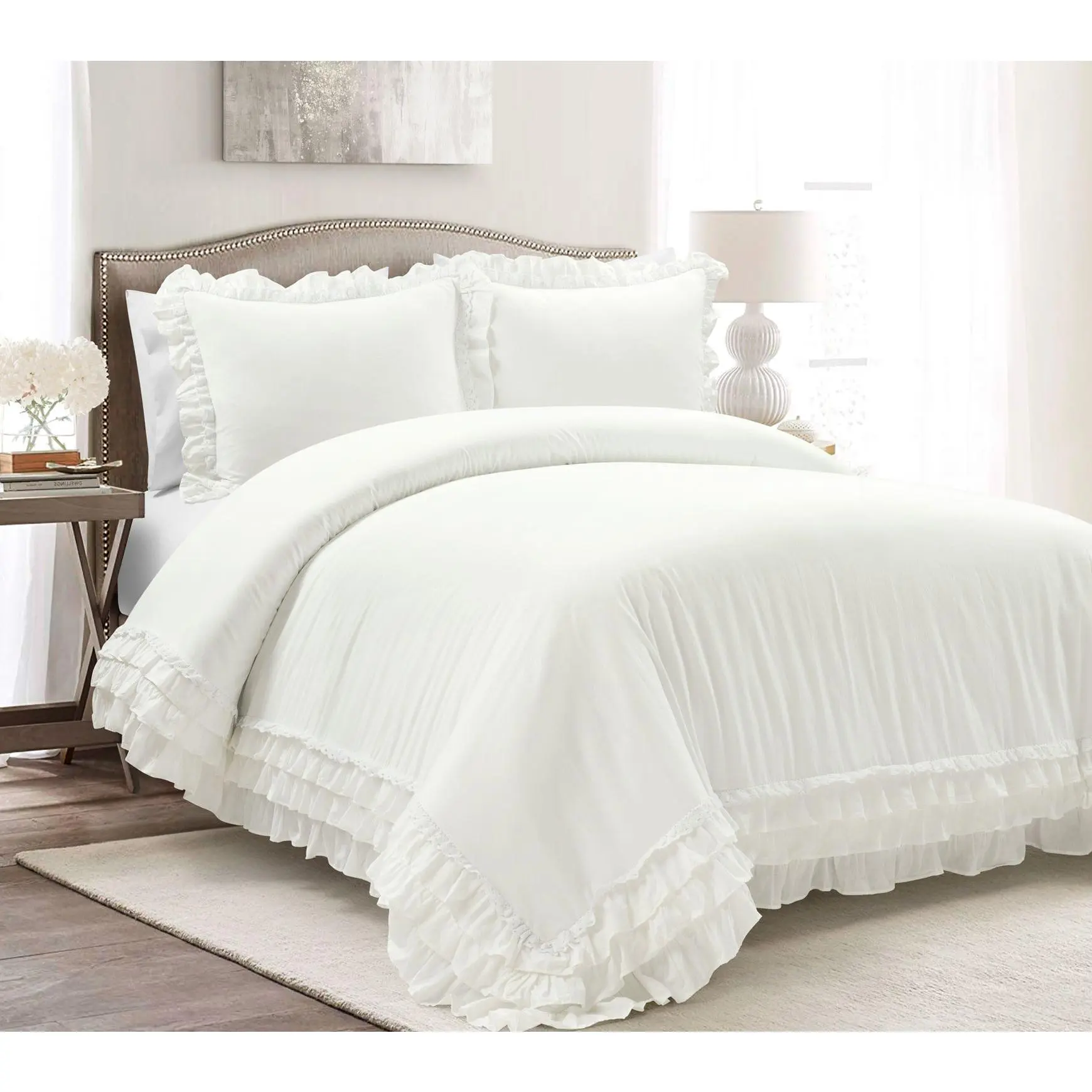 Lush Decor Ella Ruffle Lace Duvet Cover 3Pc SetF/Q