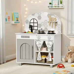 Arlopu Kids Pretend Play Kitchen Set, Wooden Kitchen Playset for Toddlers Ages 3+, Educational Chef Pretend Play Set
