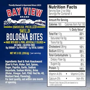 Bay View Smoked Pickled Polish Sausage, No MSG, Gluten Free, No Soy, 0g Sugar, 7g Protein, Hardwood Smoked, Mouthwatering Pickled Snack (Mild Bologna, 8oz)