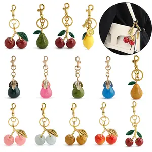 Charming Cherry Design Keychain Bag Charms Fashionable Durable Alloy Keychain for Women Girls Trendy All-match Exquisite Gift