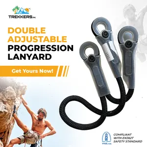 Trekkers.pk Double Adjustable Progression Lanyard Versatile Safety and Climbing Gear Heavy-Duty Braided 65cm & 35cm Length 10.5mm Rope Diameter 22KN Strength EN354 Standard