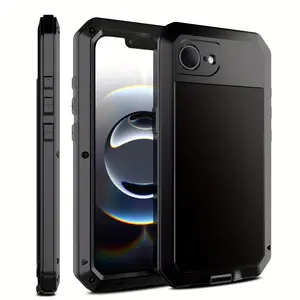 for iPhone 17 16e 16 15 14 13 Pro Max 13 Mini 17 Air Metal Case, Heavy Duty Shockproof Tough Rugged Case with Built-in Glass Screen Protector, 360 Full Body DustProof Protective Cover