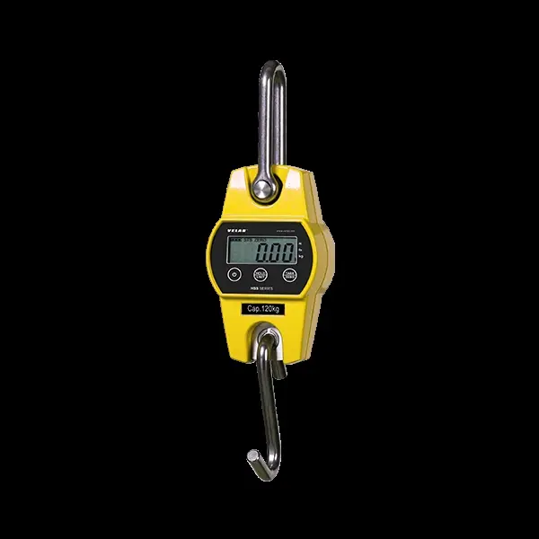 Velab VE-HSS100 Digital Hanging Industrial Scale, 100 kg-0.1 lbs Capacity, Aluminum Construction, Batteries Included, Rotating Shackle, Hold Function, Kg/Lbs/N Support, For Heavy Loads, 1.8" H x 10.4" W x 3.2" L Dimensions, Chrome Hook