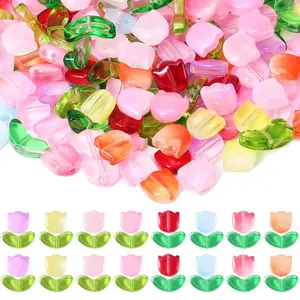 Random Color Tulip Shaped Beads, 100pcs/set Colorful Translucent Tulip Flower Beads, Handcrafted Glass Spacer Bead, DIY Mix Beads, Bead Assortment, DIY Craft Supplies for Jewelry Making