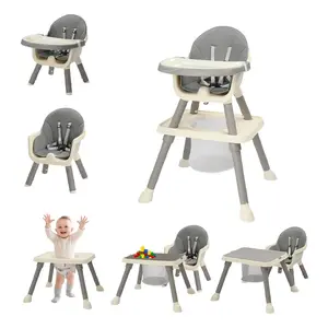 JOYMOR 7-in-1 Baby High Chair, Convertible HighChair for Babies and Toddlers, Kids Learning Table and Chair with Removable Tray and 5 Point Harness (Gray)