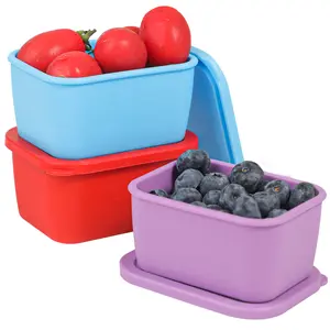 Koluti 3 Pack Silicone Small Snack Container, 6 OZ Stackable Puree Sauce Condiment Food Storage Lunch Bento Box with Lids, Leak-proof, BPA Free