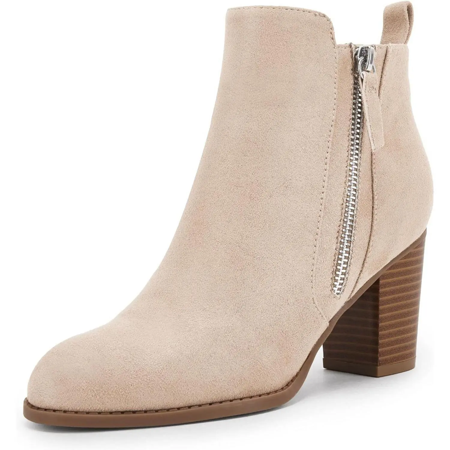 Coutgo Ankle Boots for Women Chunky Block Heel Side Zipper Pointd Toe Suede Fall Winter Bootie Shoes tiktokshopbacktoschool