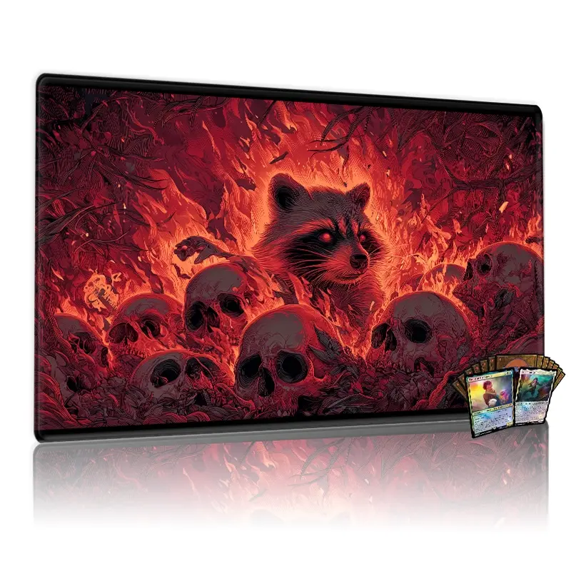 Fiery Inferno Raccoon Skull Demon MTG Playmat - 12x24in Non-Slip Gaming Mouse Pads, TCG Compatible, Ideal for Card Game Enthusiasts, Party & Family Use, Perfect Gift, Gaming Mousepad