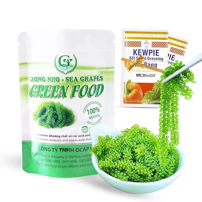 GCAP Salted Sea Grapes Green Caviar Umibudo Lato Seaweed 3.53 oz Fresh Crunchy Ocean Taste for Home Cooking, Sushi & Healthy Recipes