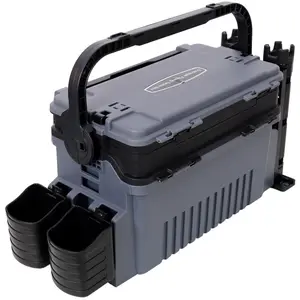 Dual-layer Fishing Tackle Box,Tackle Box Organizer Fishing Box Large,With 2pcs Rod Holder,2pcs Cup Holder,1pc Carring Strap,Gray