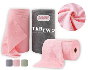 Ten & Two Co Microfiber cleaning cloths, Towels on a roll , 30 pack towels, Residential and Commercial cleaning Absorbent Multicolor Steel Gray