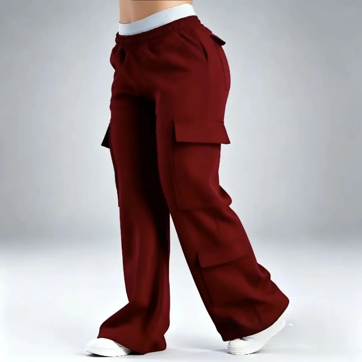 Women's High-Waist Cargo Sweatpants, Wide-Leg Loose Fit Fleece Pants with Pockets, Athleisure Wear with an Adjustable Waist, Casual Drawstring Waist, Cargo Pants Women